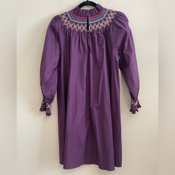 Pomander Place Tuckernuck Plum Smocked Wrenley Mini Dress - Sz Small high neck - Picture 13 of 16